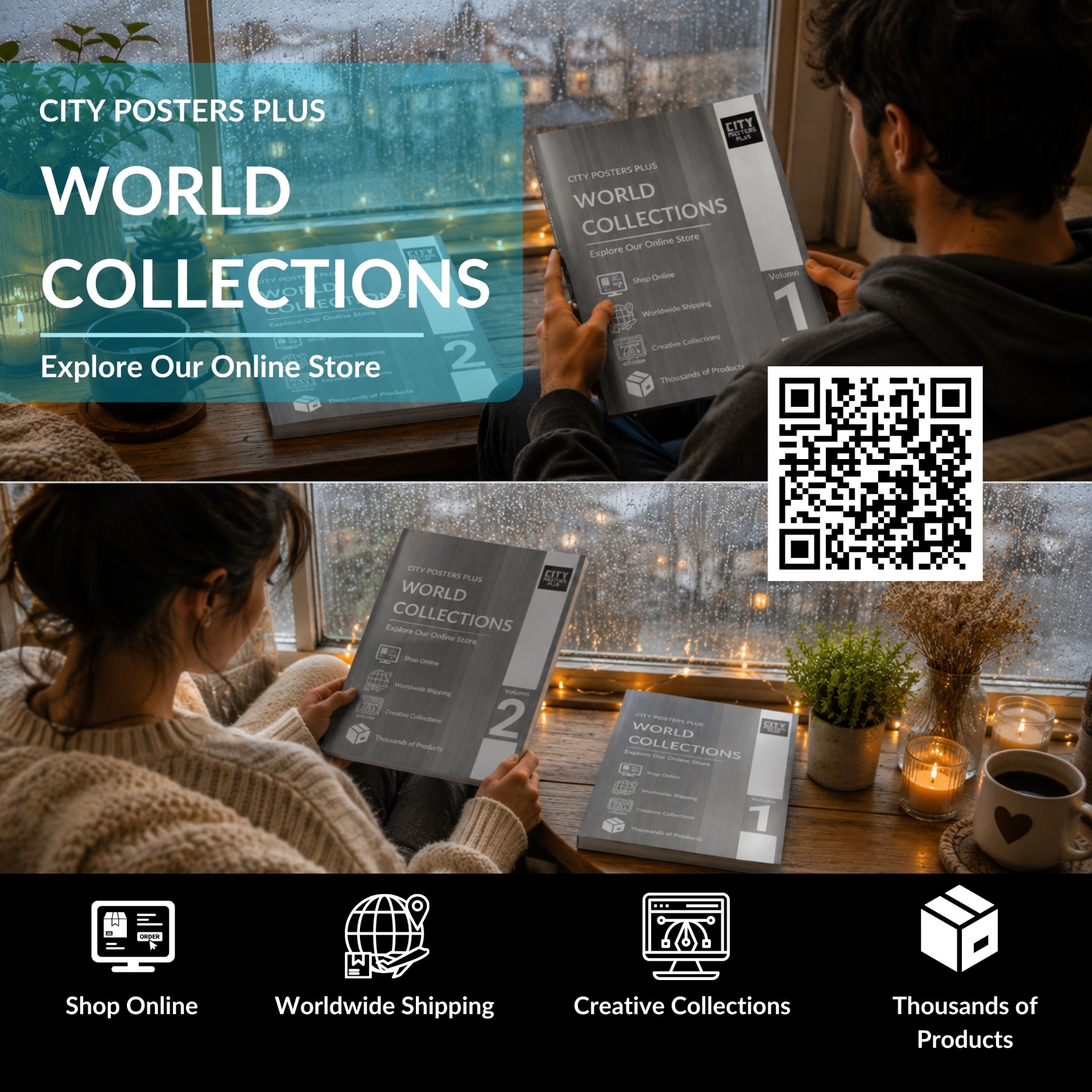 City Posters Plus World Collections QR promotional flyer