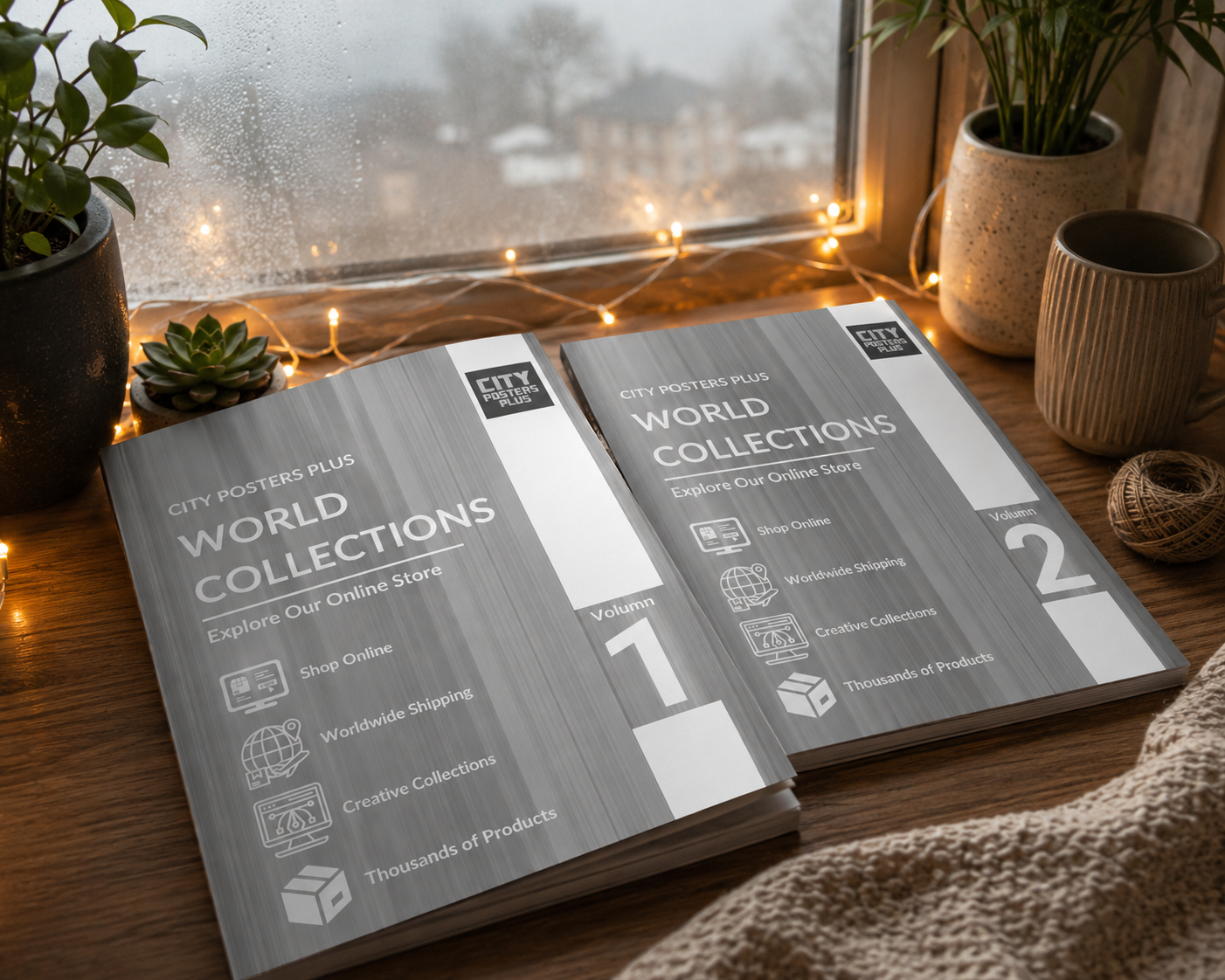 City Posters Plus World Collections Volume 1 and 2 books on wooden table