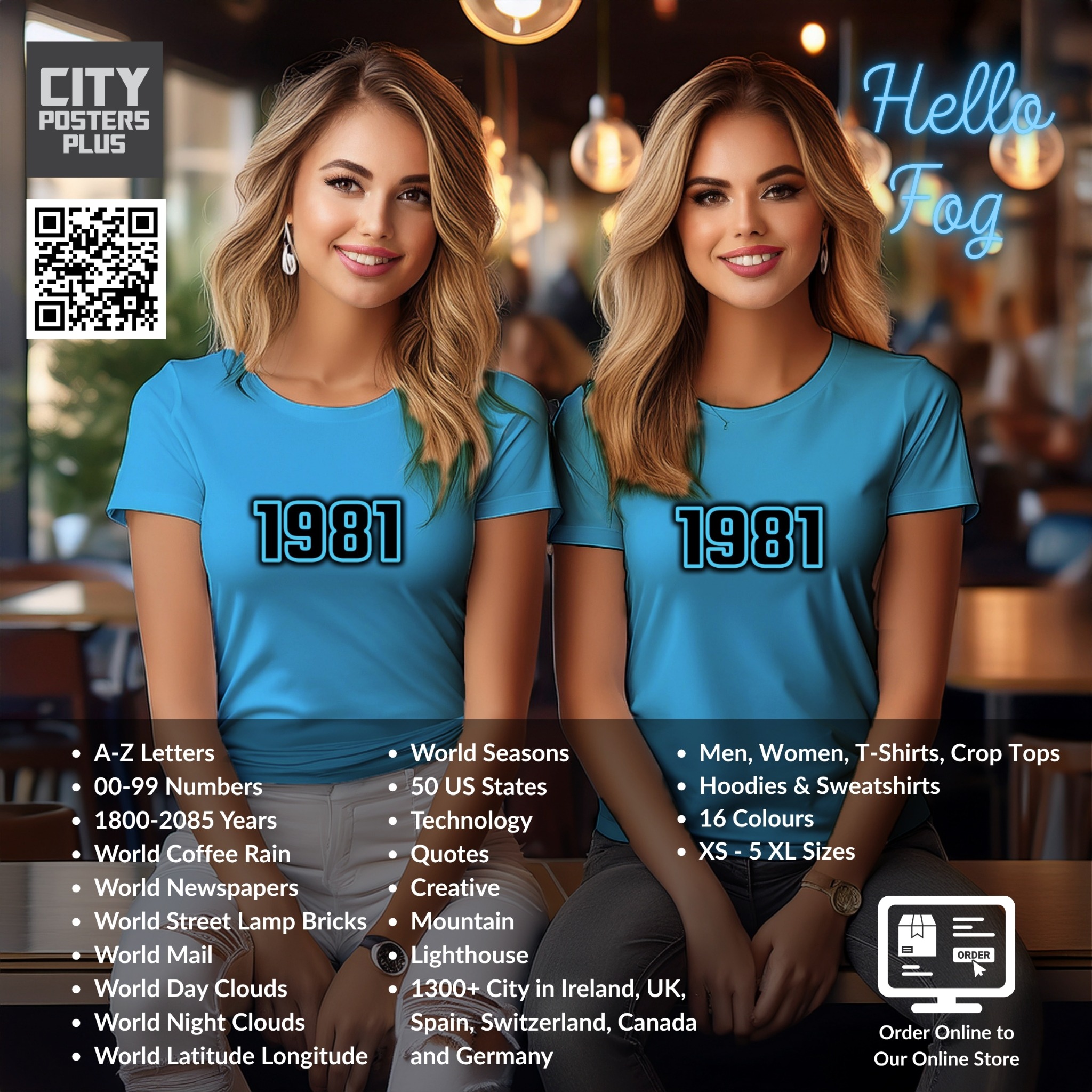 City Posters Plus social creative with two women wearing 1981 blue T-shirts