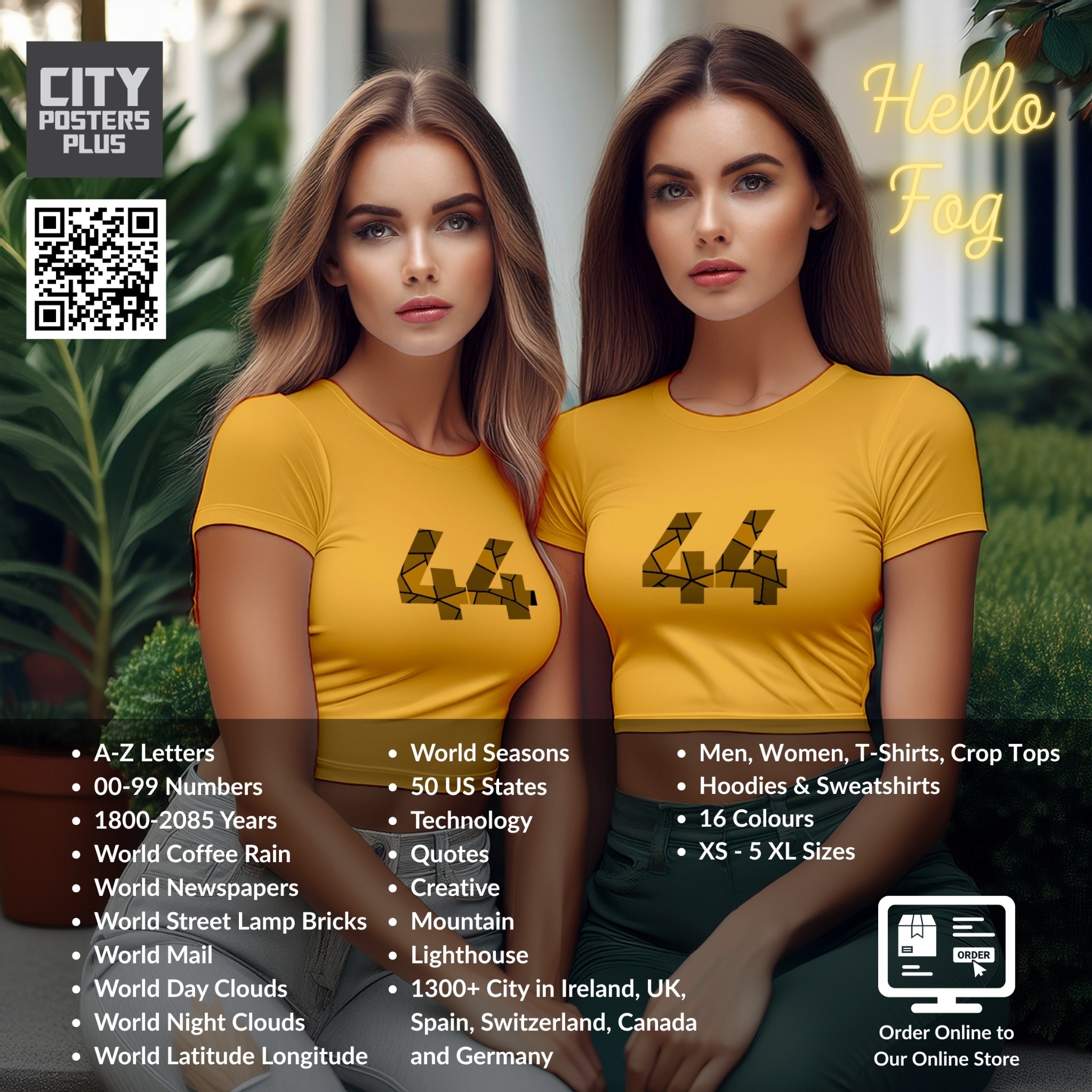 City Posters Plus social creative with two women wearing yellow number 44 T-shirts